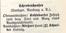 Übersicht über die Besetzung des Amtsgerichts Schrobenhausen 1913